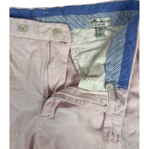 Peter Millar Men's Linen Crown Cool Shorts Size 34 Pink Cotton Linen Spandex - Picture 2 of 5